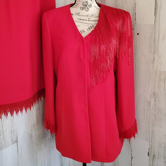 VINTAGE CARAMIA 2 PIECE BEADED FRINGE SKIRT SET SUIT - Picture 2 of 13